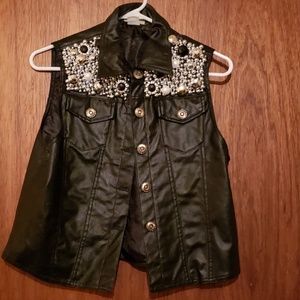 Lined and Embellished Vegan Leather Vest